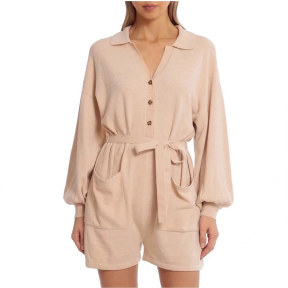 Avec Les Filles Belted Knit Romper Oat size Oversized XS - Picture 3 of 8